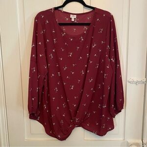 ✨dressbarn red martini glass long sleeve blouse✨